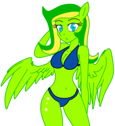 Size: 844x927 | Tagged: safe, artist:didgereethebrony, oc, oc only, oc:boomerang beauty, anthro, bikini, bikini bottom, bikini top, blue eyes, clothes, cutie mark, looking at you, simple background, solo, swimsuit, transparent background, wings
