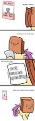 Size: 700x2400 | Tagged: safe, artist:paperbagpony, oc, oc:paper bag, comic, insecure, paper bag, sad, smiling, stand
