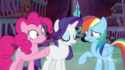 Size: 1920x1080 | Tagged: safe, screencap, pinkie pie, rainbow dash, rarity, pony, g4, school raze