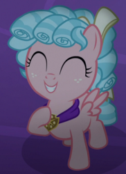 Size: 496x682 | Tagged: safe, screencap, cozy glow, pegasus, pony, g4, school raze, cozybetes, cropped, cute, eyes closed, female, filly, foal, hoof on chest, solo