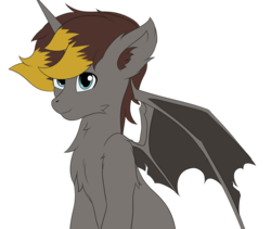 Size: 2559x2160 | Tagged: safe, artist:drarkusss0, oc, oc only, oc:geartooth, alicorn, bat pony, bat pony alicorn, hybrid, pony, unicorn, bat ponified, bat pony oc, chest fluff, ear fluff, high res, male, race swap, simple background, solo, stallion, transparent background, wings