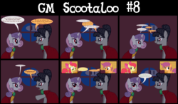 Size: 4800x2800 | Tagged: safe, artist:gm-scoots, artist:little jackie papercut, apple bloom, scootaloo, sweetie belle, oc, oc:countess blackstone, vampire, comic:bleeding hearts, g4, bard, dungeons and dragons, fantasy class, pen and paper rpg, rpg