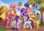 Size: 6880x4860 | Tagged: safe, artist:setharu, applejack, fluttershy, pinkie pie, rainbow dash, rarity, spike, starlight glimmer, twilight sparkle, alicorn, dragon, earth pony, pegasus, pony, unicorn, g4, absurd resolution, butt, chest fluff, cowboy hat, cute, cutie mark, female, flying, grass, group photo, happy, hat, heart, lidded eyes, looking at each other, looking at you, looking back, looking down, looking up, male, mane eight, mane seven, mane six, mare, open mouth, plot, ponyville, pronking, raised hoof, raised leg, sitting, sky, smiling, smirk, spread wings, tree, twilight sparkle (alicorn), underhoof, winged spike, wings