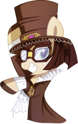 Size: 572x903 | Tagged: safe, artist:pepooni, oc, oc only, oc:master engineer chet, pony, buck legacy, brown mane, female, gem, glasses, goggles, hat, jabot, jewelry, looking at you, mare, ruff (clothing), simple background, solo, steampunk, top hat, transparent background