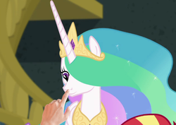 Size: 955x676 | Tagged: safe, edit, edited screencap, screencap, princess celestia, sunset shimmer, twilight sparkle, equestria girls, equestria girls specials, g4, my little pony equestria girls: better together, my little pony equestria girls: forgotten friendship, boop, boop edit, cropped, cute, cutelestia, disembodied hand, ethereal mane, hand, meta, solo focus, trio