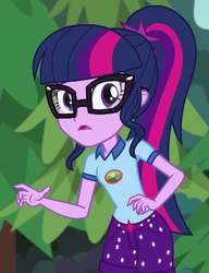 Size: 485x630 | Tagged: safe, screencap, sci-twi, twilight sparkle, equestria girls, g4, my little pony equestria girls: legend of everfree, camp everfree outfits, clothes, cropped, female, glasses, ponytail, shorts, solo