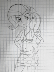Size: 2448x3264 | Tagged: safe, artist:gottagodash7, rarity, equestria girls, g4, clothes, graph paper, hand on hip, high res, lined paper, monochrome, swimsuit, traditional art