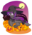 Size: 1280x1433 | Tagged: safe, alternate version, artist:up1ter, oc, oc only, oc:platinum wing, bat, bat pony, pony, bat pony oc, commission, frog (hoof), full moon, halloween, hat, holiday, jack-o-lantern, moon, pumpkin, simple background, solo, transparent background, underhoof, witch, witch hat