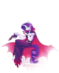Size: 1112x1370 | Tagged: safe, artist:ladychimaera, rarity, bat, unicorn, vampire, anthro, unguligrade anthro, alcohol, cape, clothes, countess, dress, female, glass, halloween, holiday, looking at you, mare, nail polish, simple background, smiling, solo, white background, wine, wine glass
