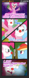 Size: 2000x5244 | Tagged: safe, artist:legiot18, edit, pinkie pie, rainbow dash, earth pony, pegasus, pony, g4, clown makeup, clown nose, comic, holiday, nightmare night, red nose