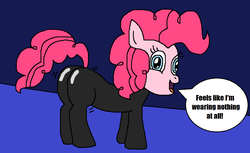 Size: 938x575 | Tagged: safe, artist:logan jones, pinkie pie, earth pony, pony, g4, it's about time, balloonbutt, bodysuit, butt, feels like i'm wearing nothing at all, female, latex, latex suit, male, mare, plot, shiny, skintight clothes, solo, the simpsons