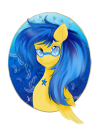 Size: 888x1200 | Tagged: safe, artist:silversthreads, oc, oc only, oc:soundful symphony, pegasus, pony, bust, glasses, portrait, simple background, solo, transparent background