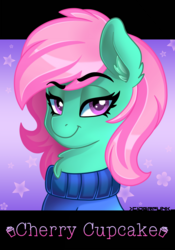 Size: 1400x2000 | Tagged: safe, artist:ciderpunk, oc, oc only, oc:cherry cupcake, bust, card