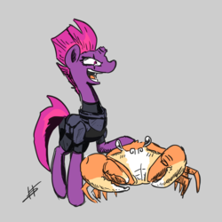 Size: 1280x1280 | Tagged: safe, artist:hotkoin, tempest shadow, crab, pony, g4, clothes, smiling