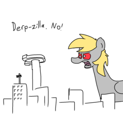 Size: 1280x1280 | Tagged: safe, artist:hotkoin, derpy hooves, pony, g4, city, derpyzilla, derpzilla, dialogue, giant derpy hooves, giant pony, macro