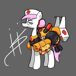 Size: 1280x1280 | Tagged: safe, artist:hotkoin, nurse redheart, pony, g4, armor, engine, female, hat, jetpack, rocket, solo