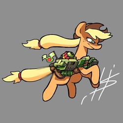 Size: 1280x1280 | Tagged: safe, artist:hotkoin, applejack, earth pony, pony, g4, armor, engine, female, jetpack, rocket, solo