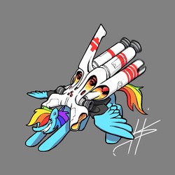 Size: 1280x1280 | Tagged: safe, artist:hotkoin, rainbow dash, pony, g4, armor, engine, female, jetpack, rocket, solo