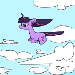 Size: 1280x1280 | Tagged: safe, artist:hotkoin, twilight sparkle, pony, g4, cloud, gliding, sky