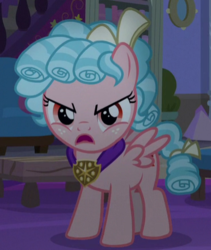 Size: 372x441 | Tagged: safe, screencap, cozy glow, pegasus, pony, g4, school raze, angry, cozy glow is not amused, cropped, female, filly, foal, solo