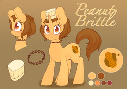 Size: 1000x701 | Tagged: dead source, safe, artist:lonelycross, oc, oc only, oc:peanut brittle, pony, unicorn, choker, female, hat, mare, reference sheet, solo