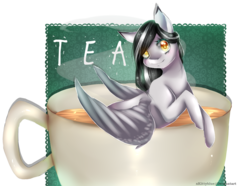 Size: 1453x1080 | Tagged: safe, artist:xkittyblue, oc, oc only, pegasus, pony, cup, cup of pony, female, food, looking at you, mare, simple background, smiling, solo, tea, teacup, transparent background, ych result