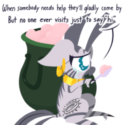 Size: 1000x1000 | Tagged: safe, artist:dragonpone, derpibooru exclusive, zecora, pony, zebra, g4, molt down, cauldron, comfort eating, comic, crying, cute, cutie mark, dialogue, ear piercing, earring, eating, female, floppy ears, food, hoof hold, ice cream, jewelry, lineless, mare, neck rings, one-panel comic, open mouth, piercing, quadrupedal, sad, sadorable, simple background, sitting, solo, spoon, transparent background, unshorn fetlocks, wavy mouth, zecorable