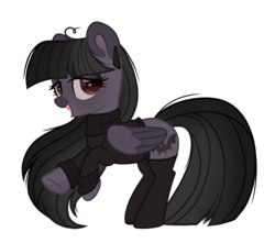 Size: 871x769 | Tagged: safe, artist:_spacemonkeyz_, oc, oc only, pegasus, pony, clothes, ear piercing, earring, fangs, female, jewelry, mare, piercing, simple background, solo, stockings, sweater, thigh highs, transparent background