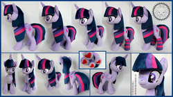 Size: 3672x2050 | Tagged: safe, artist:lioncubcreations, twilight sparkle, alicorn, pony, g4, clothes, heart, high res, irl, long hair, long mane, photo, plushie, purple, socks, stockings, striped socks, thigh highs, twilight sparkle (alicorn), twilight sparkle plushie