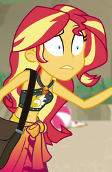 Size: 579x888 | Tagged: safe, screencap, sunset shimmer, equestria girls, equestria girls specials, g4, my little pony equestria girls: better together, my little pony equestria girls: forgotten friendship, belly button, clothes, cropped, geode of empathy, magical geodes, shrunken pupils, swimsuit