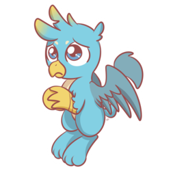 Size: 1280x1280 | Tagged: safe, artist:sugar morning, derpibooru exclusive, gallus, griffon, g4, begging, chibi, cute, flying, gallabetes, male, outline, paws, sad, sadorable, simple background, solo, sticker, transparent background, white outline