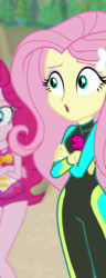 Size: 379x986 | Tagged: safe, screencap, fluttershy, pinkie pie, equestria girls, equestria girls specials, g4, my little pony equestria girls: better together, my little pony equestria girls: forgotten friendship, :o, clothes, cropped, female, fluttershy's wetsuit, open mouth, swimsuit, wetsuit