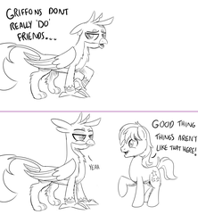 Size: 768x866 | Tagged: safe, artist:sintakhra, gallus, sandbar, griffon, pony, tumblr:studentsix, g4, duo, duo male, male, monochrome