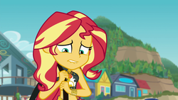 Size: 1920x1080 | Tagged: safe, screencap, sunset shimmer, equestria girls, equestria girls specials, g4, my little pony equestria girls: better together, my little pony equestria girls: forgotten friendship, female, lip bite, solo
