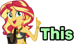 Size: 1775x1048 | Tagged: safe, edit, edited screencap, screencap, sunset shimmer, equestria girls, equestria girls series, forgotten friendship, belly button, clothes, female, geode of empathy, magical geodes, open mouth, open smile, reaction image, simple background, smiling, solo, swimsuit, this, transparent background