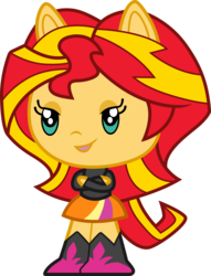 Size: 3000x3925 | Tagged: safe, artist:cloudy glow, sunset shimmer, equestria girls, g4, boots, chibi, clothes, crossed arms, cute, cutie mark crew, female, high res, jacket, leather, leather jacket, ponied up, pony ears, shoes, simple background, skirt, solo, toy, toyline, transparent background
