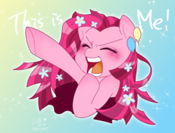 Size: 1720x1300 | Tagged: safe, artist:potetecyu_to, pinkie pie, earth pony, pony, g4, eyes closed, female, flower, flower in hair, madorable, mare, open mouth, pinkamena diane pie, solo