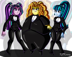 Size: 1000x792 | Tagged: safe, artist:xjkenny, adagio dazzle, aria blaze, sonata dusk, equestria girls, g4, clothes, fancy, inflation, pants, puffed chest, suit, the dazzlings