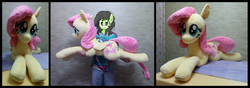 Size: 4000x1404 | Tagged: safe, artist:shindeeru, fluttershy, oc, oc:filly anon, human, pony, g4, female, filly, irl, photo, plushie