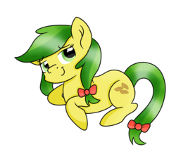 Size: 1600x1400 | Tagged: safe, artist:rainbowtashie, apple fritter, earth pony, pony, g4, apple family member, background pony, bow, female, hair bow, mare, simple background, smiling, solo, tail bow, transparent background