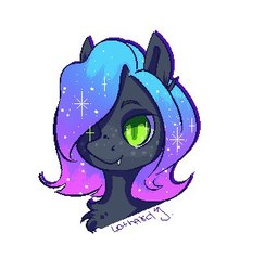 Size: 325x333 | Tagged: safe, artist:lothard juliet, oc, oc only, bat pony, pony, bat pony oc, bust, chest fluff, color porn, fangs, hair over one eye, portrait, simple background, solo, sparkles, white background