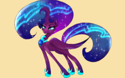 Size: 1920x1200 | Tagged: safe, artist:zomixnu, princess luna, pony, g4, alternate design, curved horn, ethereal mane, female, gradient background, horn, simple background, solo, starry mane, yellow background