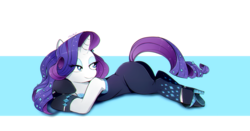 Size: 1500x785 | Tagged: safe, artist:skyeypony, rarity, pony, unicorn, equestria girls, g4, the other side, beautisexy, bedroom eyes, clothes, equestria girls ponified, fabulous, female, half-closed eyes, heels on a horse, high heels, lidded eyes, mare, ponified, sexy, shoes, solo, thighs, unitard, wide hips