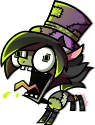 Size: 1256x1646 | Tagged: safe, artist:amberpone, oc, oc:isabella, earth pony, pony, big eyes, big head, digital art, female, full body, gir, green eyes, hat, invader zim, jhonen vasquez style, original character do not steal, paint tool sai, screaming, simple background, standing, style emulation, transparent background