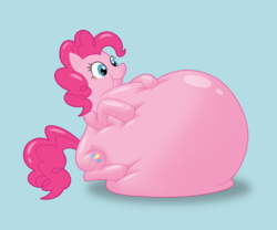 Size: 1200x1000 | Tagged: safe, artist:peketope, pinkie pie, pony, g4, belly, belly inflation, big belly, blue background, female, inflation, simple background, solo