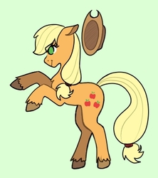 Size: 367x413 | Tagged: safe, artist:misfithippie, part of a set, applejack, earth pony, pony, g4, colored hooves, female, green background, mare, no pupils, simple background, solo, unshorn fetlocks