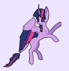 Size: 371x385 | Tagged: safe, artist:misfithippie, part of a set, twilight sparkle, alicorn, pony, g4, curved horn, female, horn, leonine tail, looking back, mare, no pupils, purple background, rearing, simple background, solo, twilight sparkle (alicorn)