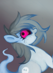 Size: 1100x1500 | Tagged: safe, artist:colochenni, oc, oc only, oc:nippy goosebump, ghost, ghost pony, monster pony, pony, colored sclera, creepy, creepypasta, description is relevant, drawthread, female, gradient background, looking at you, mare, open mouth, request, solo, spooky, spoopy, zalgo