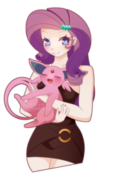 Size: 800x1210 | Tagged: safe, artist:seviyummy, rarity, espeon, equestria girls, g4, blushing, crossover, cute, eyes closed, female, human coloration, looking at you, pokémon, raribetes, simple background, transparent background, watermark, ych result