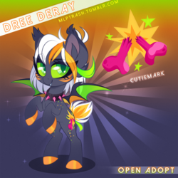 Size: 1500x1500 | Tagged: safe, artist:zombie, oc, oc only, oc:dree deray, bat pony, pony, adoptable, auction, bat pony oc, choker, commission, female, looking at you, reference sheet, smiling, solo